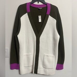 Talbots Colorblock Cardigan Olive, white and Purple Size XL